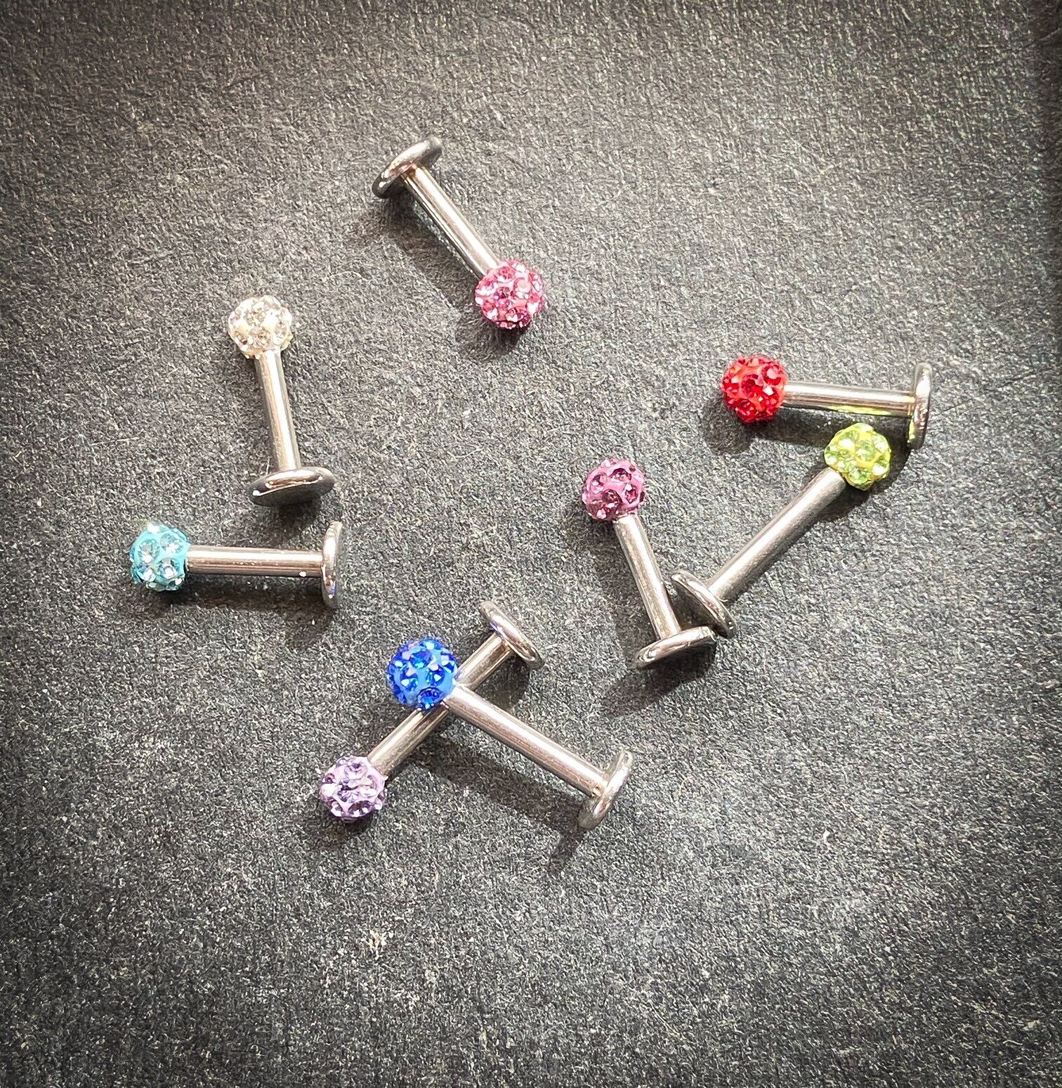 Internally Threaded Labret w/Ferido Crystal 3mm Gem Ball - CHOOSE YOUR COLOR