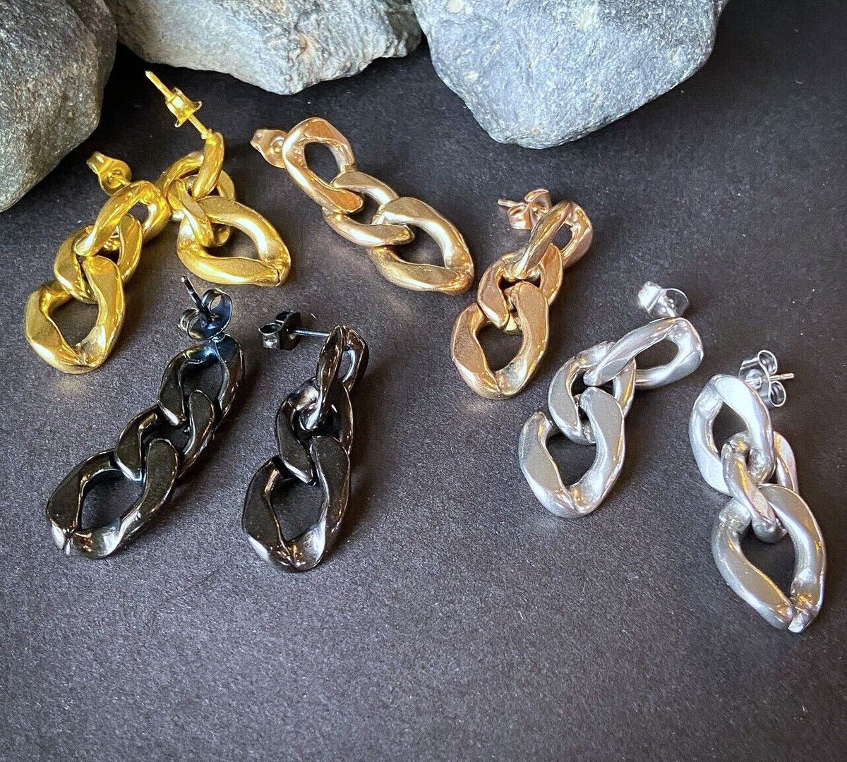 PAIR Chain Link Dangle Earring Studs 316L Surgical Steel 20g