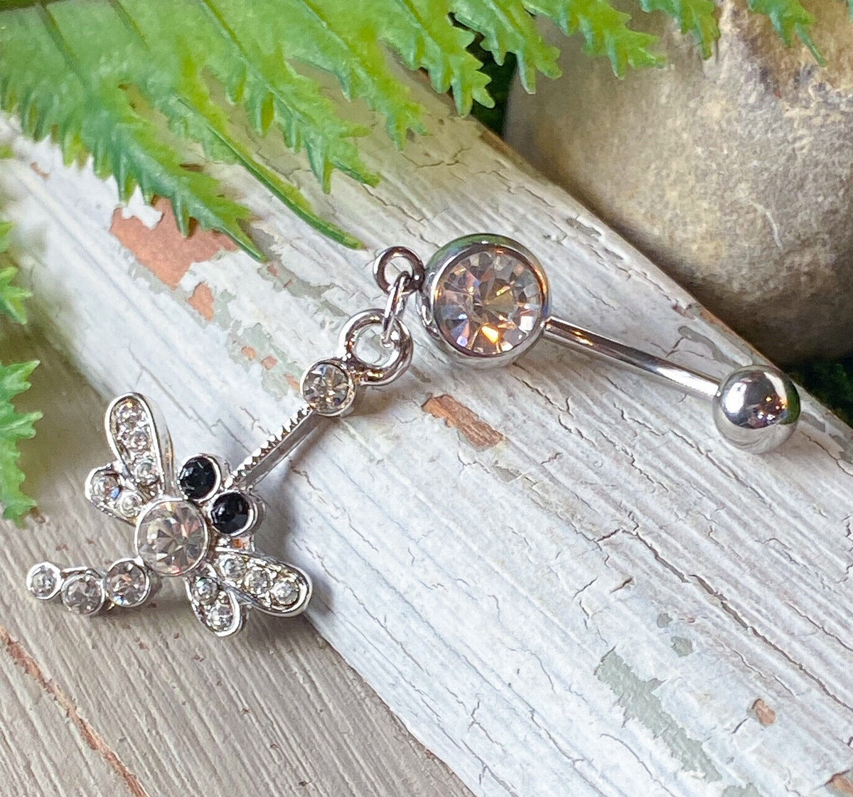  Dragonfly Clear Gem Belly Ring Navel Naval Dangle (w895)