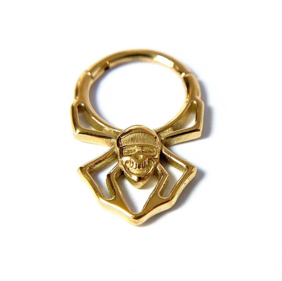 1pc Skull Face Spider Hinged Segment Ring Septum Clicker 316L Surgical Steel (Color: Gold)
