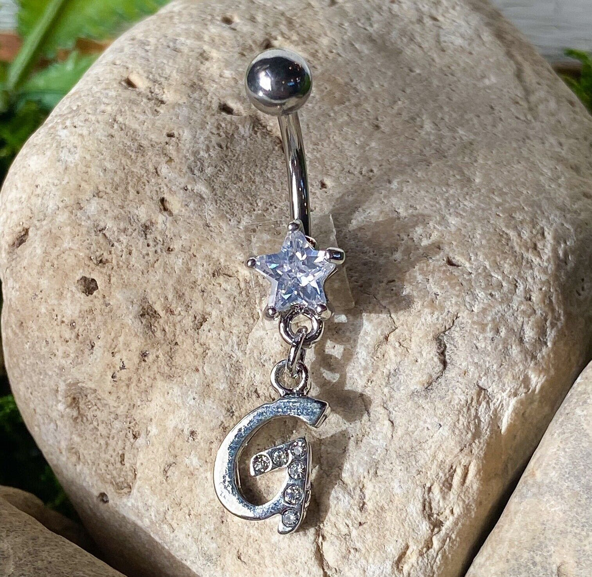 1pc Initial "Metro" Clear Gem Belly Ring Navel Pierced Naval Piercing Letter (Initial: G)