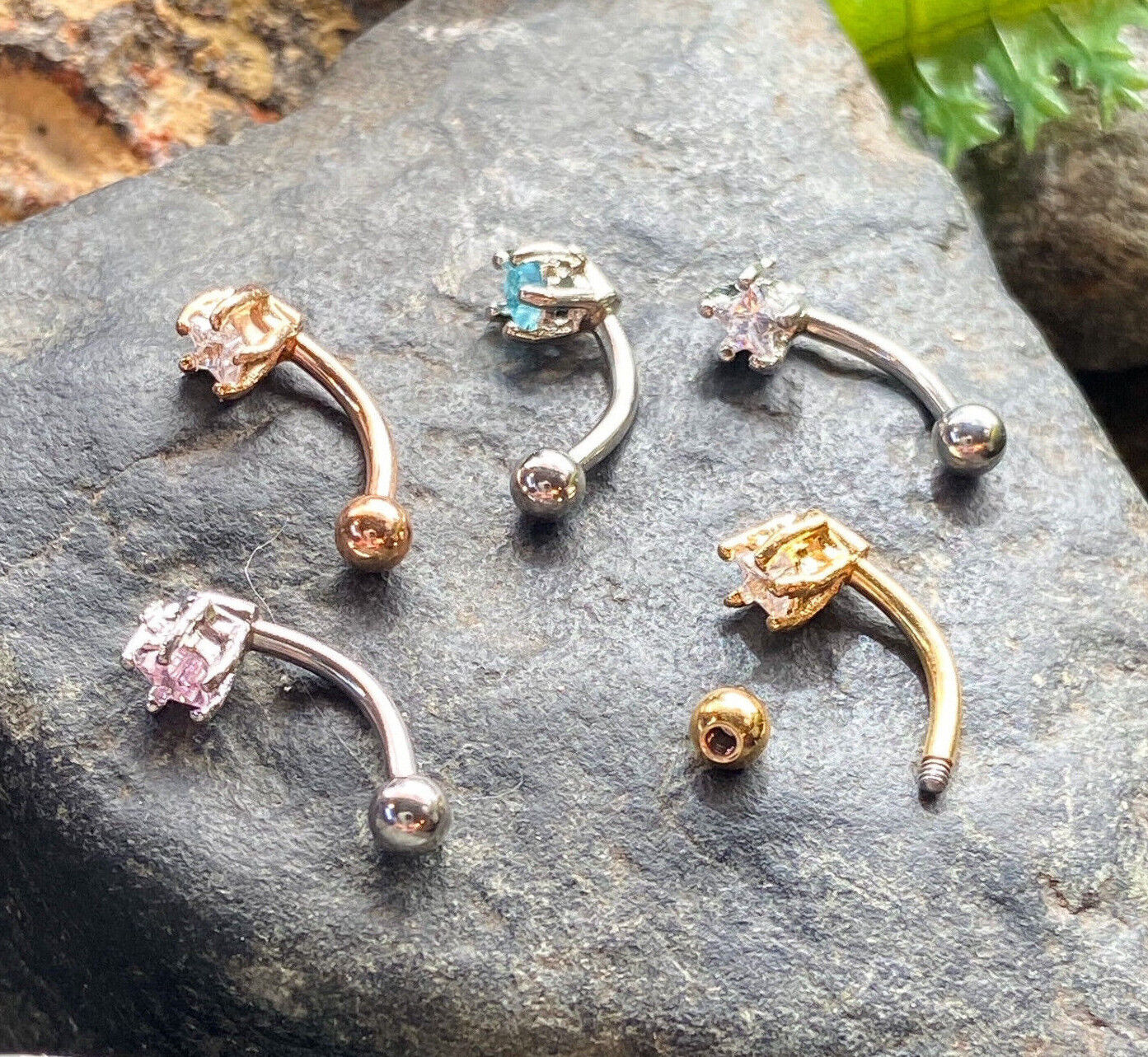 1pc Prong Set 3mm CZ Gem Star 16g Curved Barbell 16 Gauge Eyebrow Ring