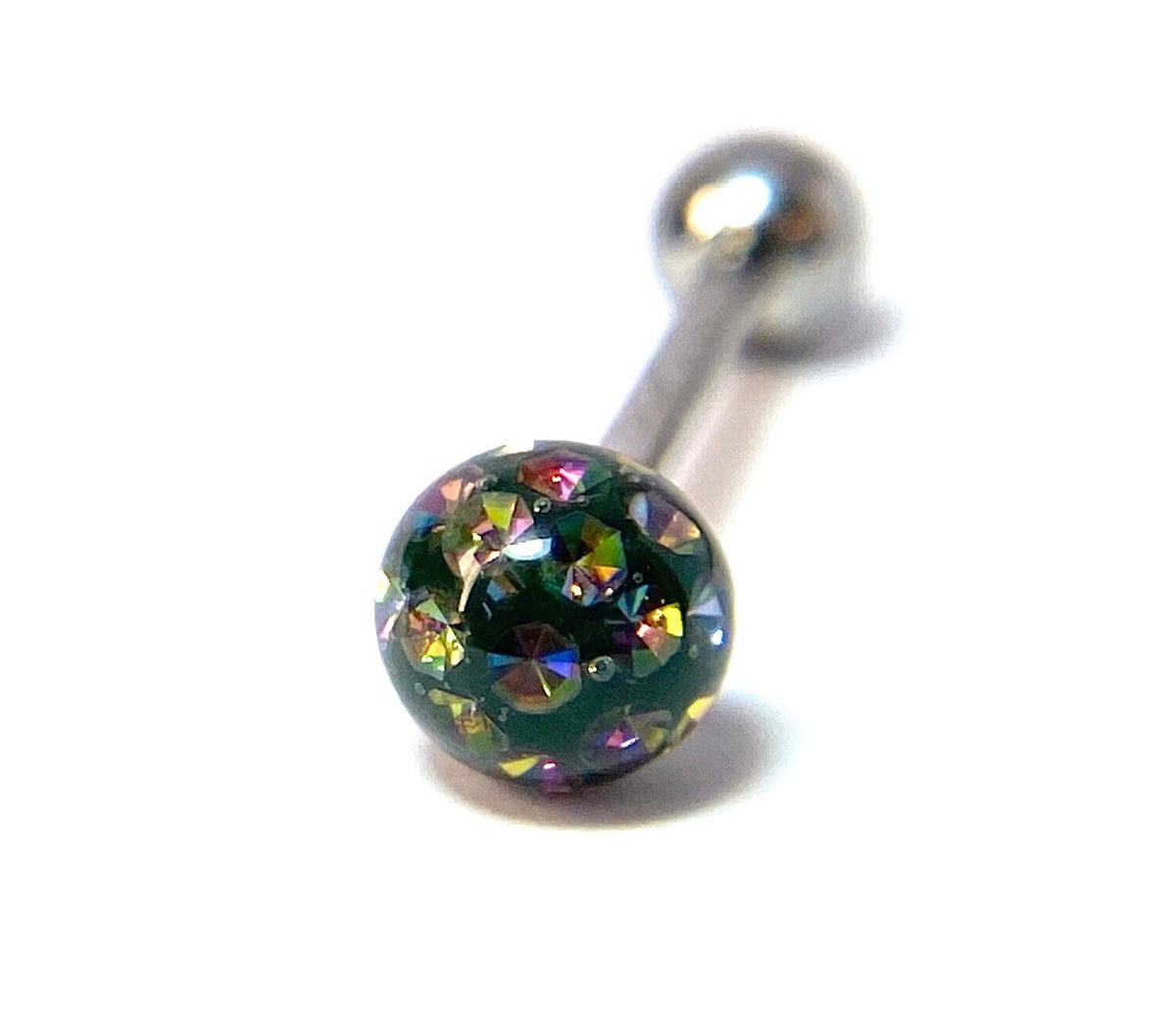 1pc Epoxy Coated Crystal Paved Ball Internally Threaded 16g Tongue Ring Barbell (Color: Vitrail Medium)