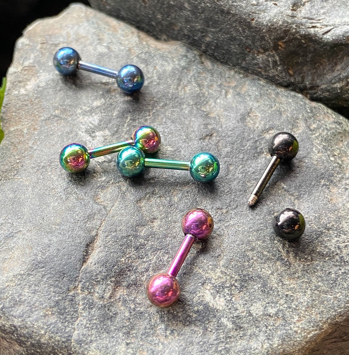 5pc Value Pack Titanium Plated Tragus Barbell Studs Cartilage Helix 16g 1/4" 6mm