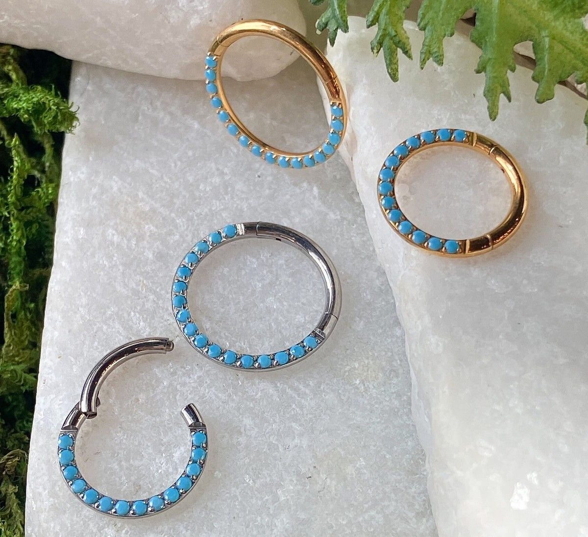 1pc Titanium Hinged Segment Ring Front Turquoise Septum Hoop Helix Daith Jewelry