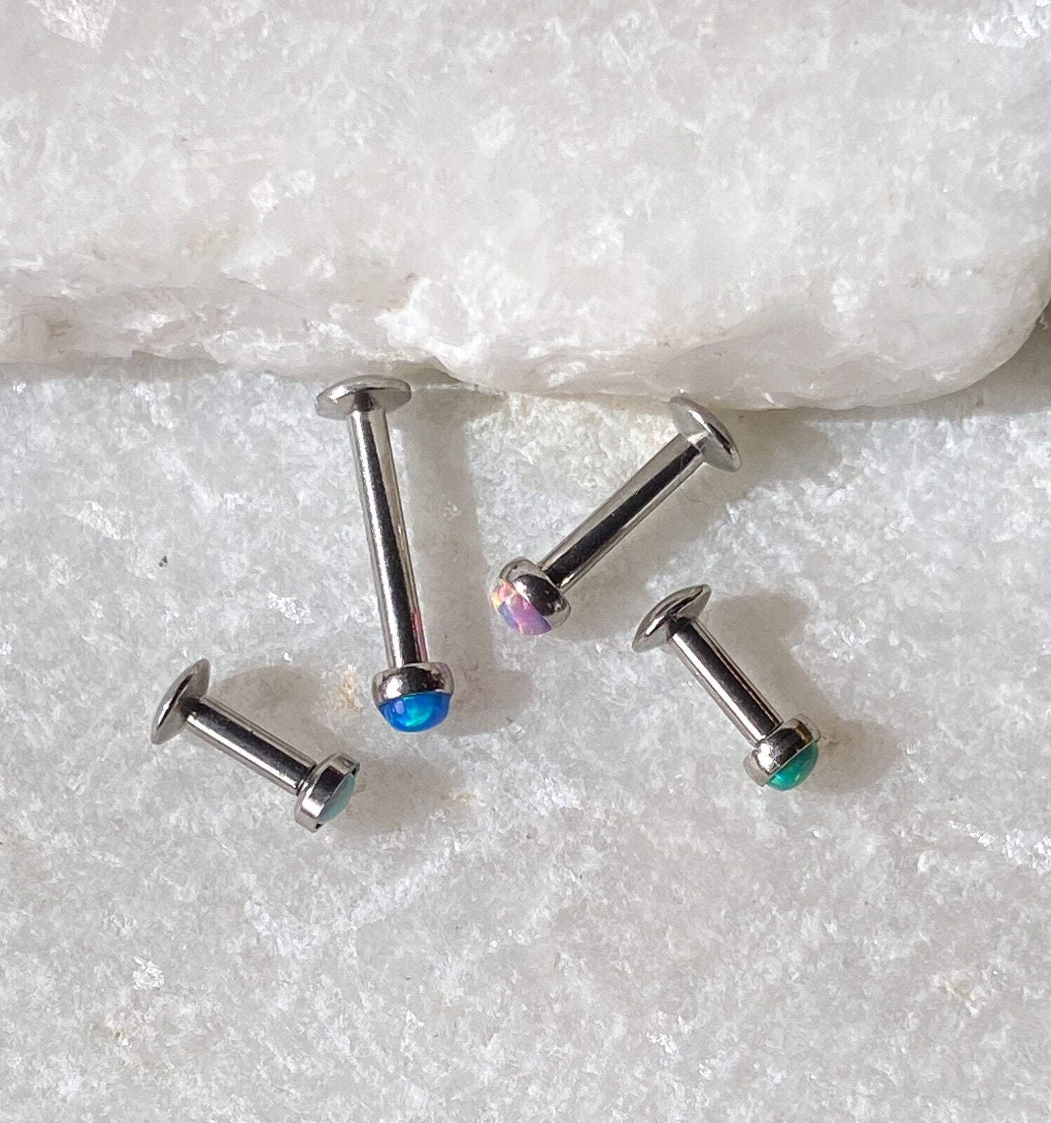 1pc Opal Set Surgical Steel Internally Threaded Labret Monroe - choose color