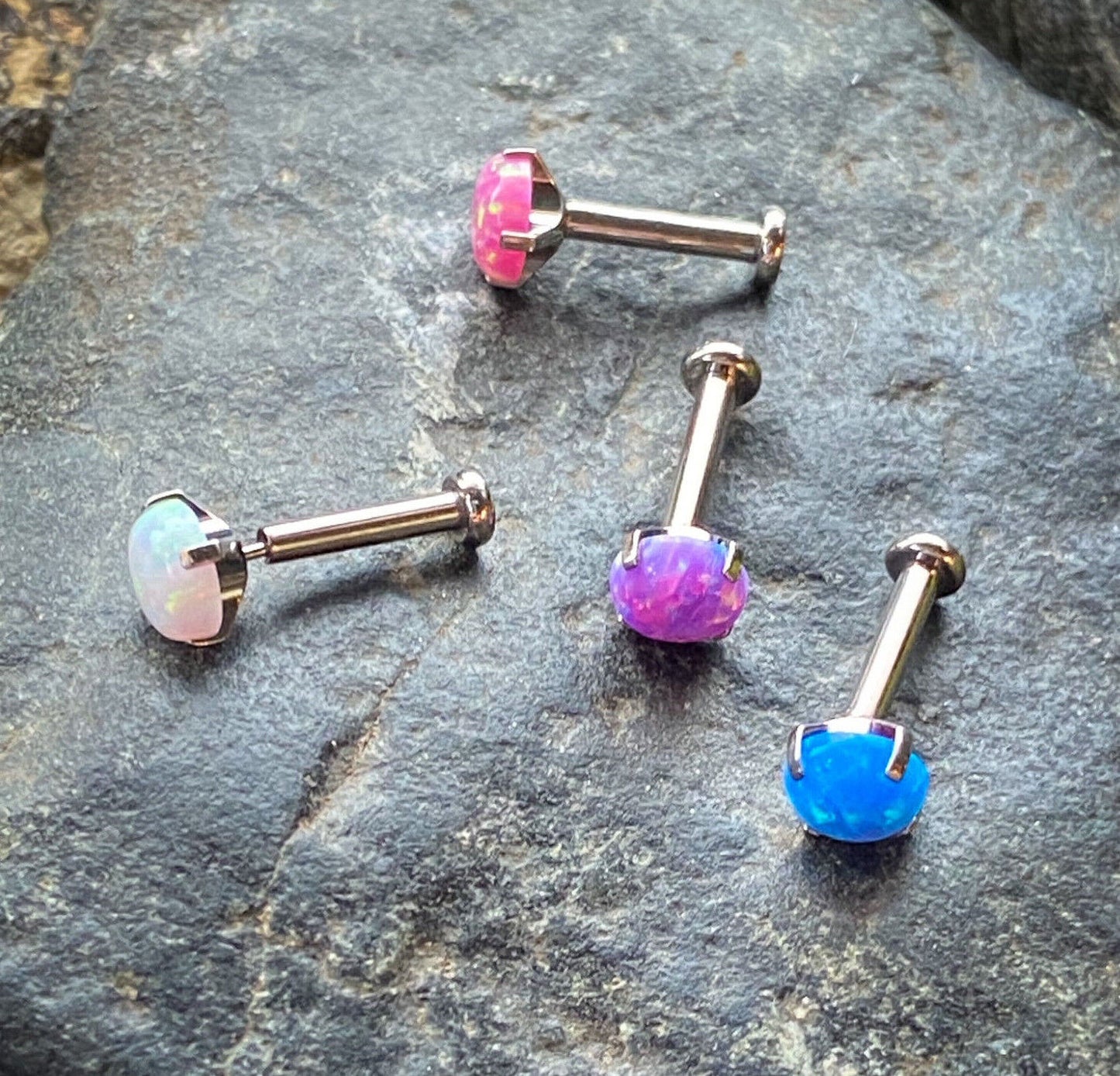 1pc Titanium Push In Prong Set Opal 16g Labret Stud Lip Ring Helix Ear Cartilage