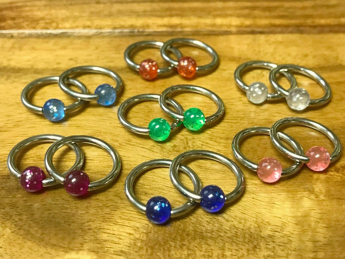 PAIR Captive Bead Rings UV, Glow, Glitter, Marble -Nipple, Ear Piercing 14g 1/2" (Style: Glitter)