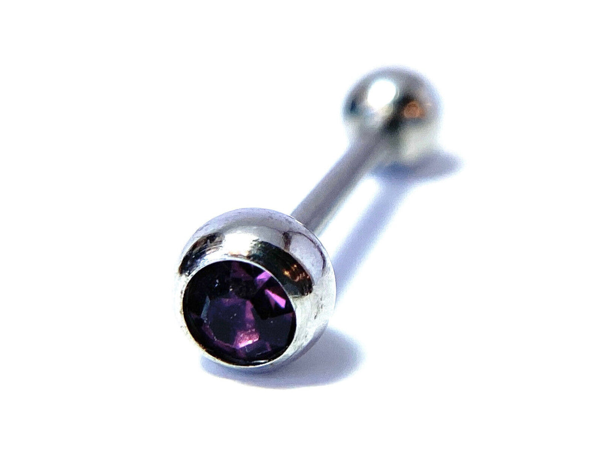 1pc Press-Fit Gem 316L Surgical Steel Barbell Tongue Tounge Ring 14g 5/8" (16mm) (Color: Purple)