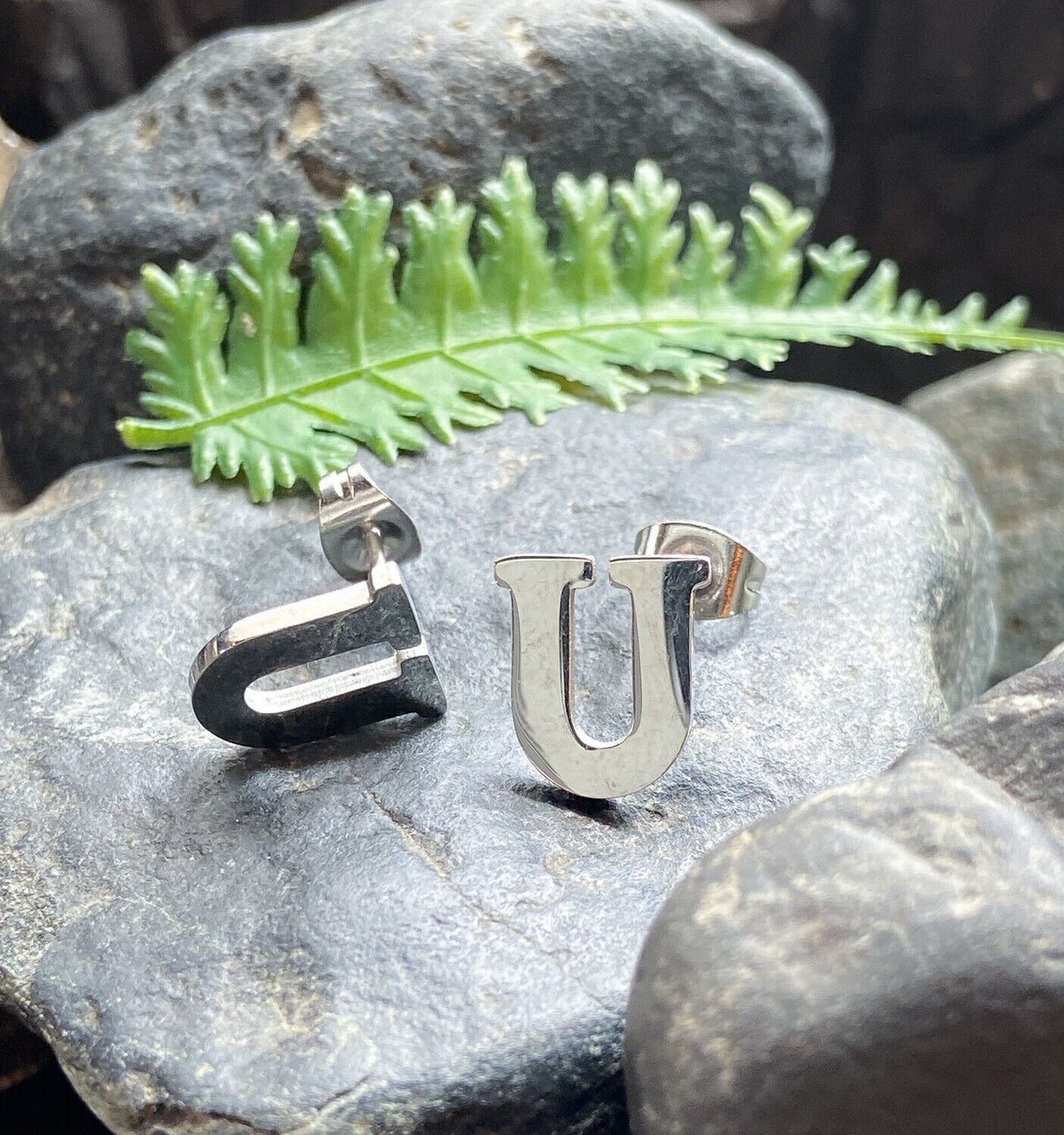 PAIR of 316L Stainless Steel Initial / Alphabet 20g Earrings - A to Z available! (Letter: U)