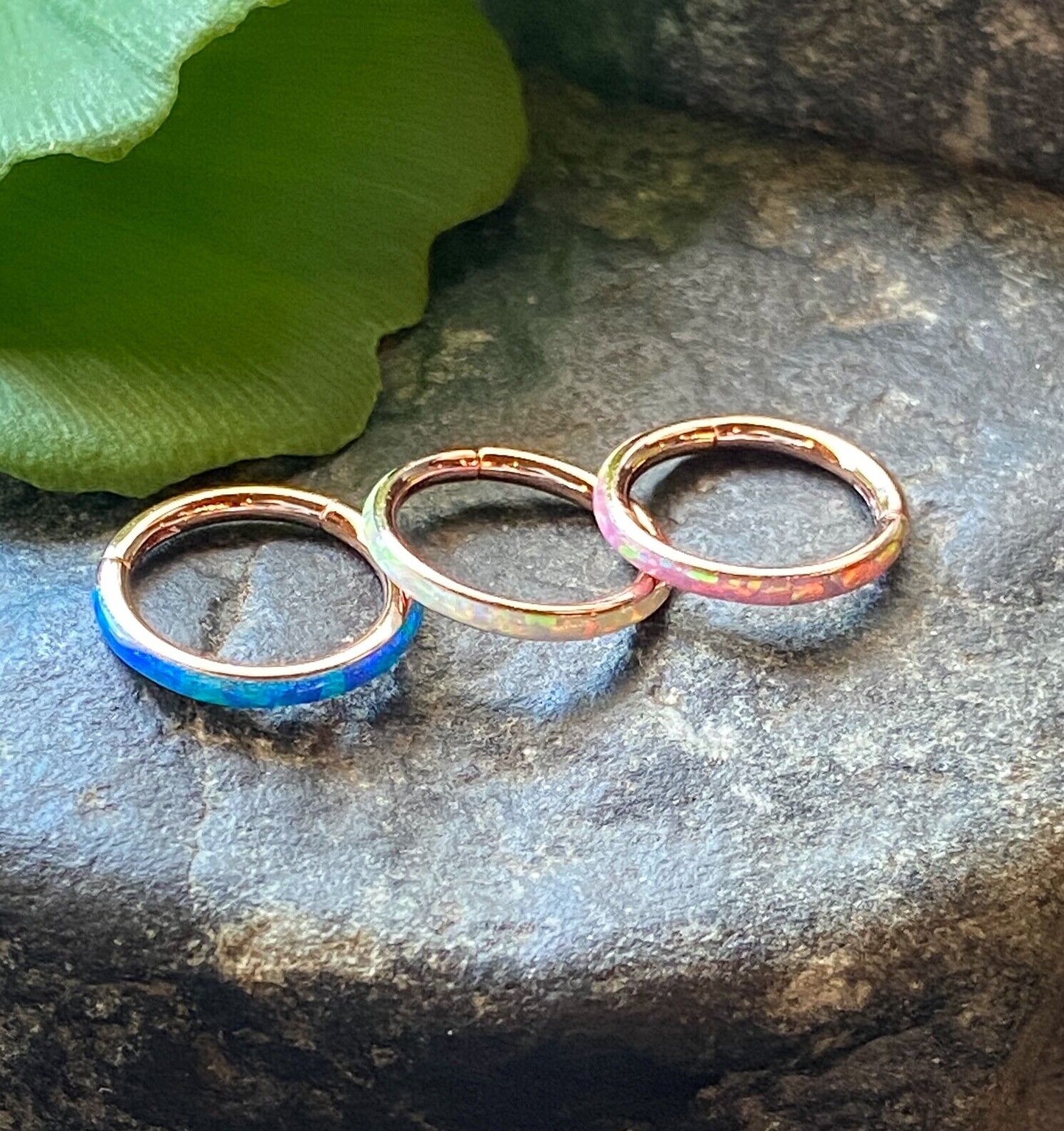 1pc Opal Outer Edge Hinged Segment Ring Septum Orbital Helix Ear Cartilage (Color: Rose Gold - White)