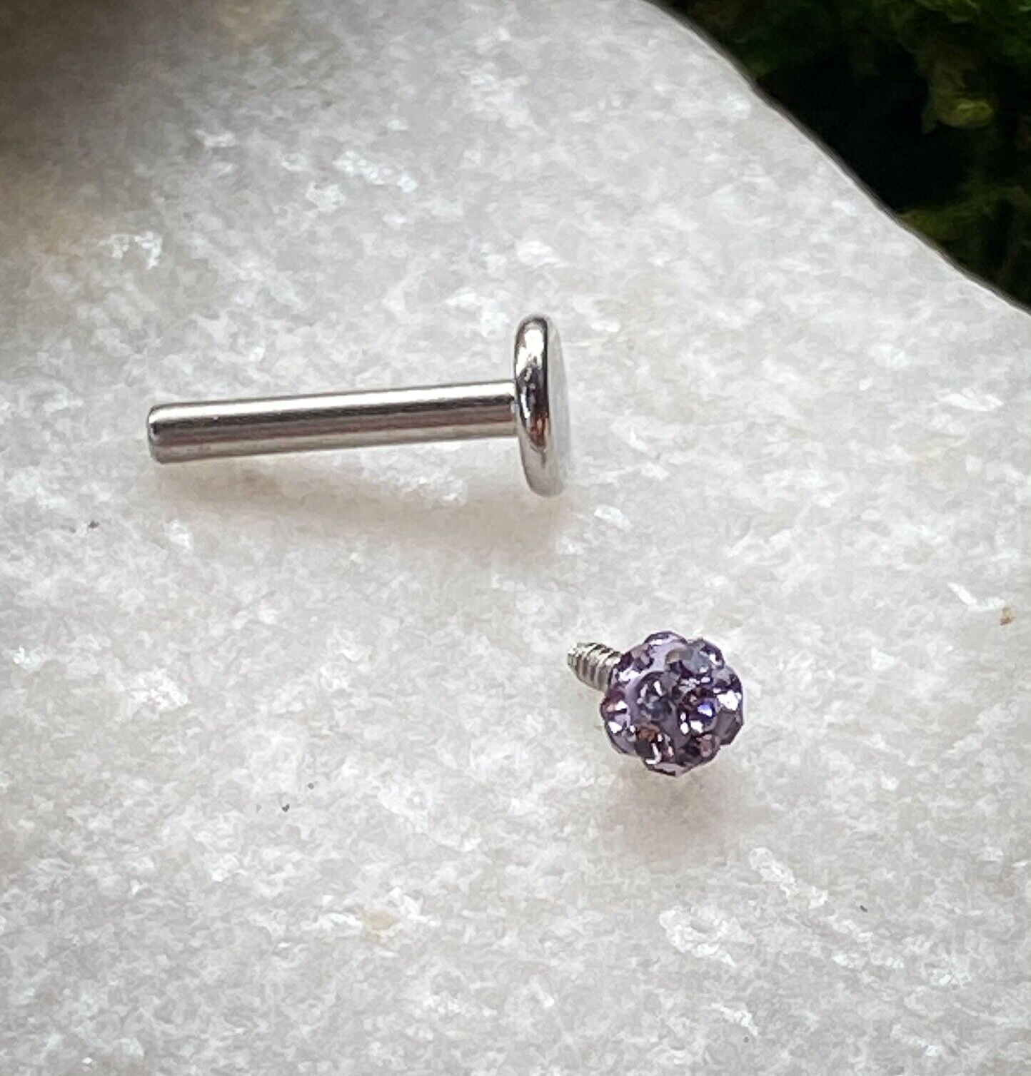 Internally Threaded Labret w/Ferido Crystal 3mm Gem Ball - CHOOSE YOUR COLOR (Main Color: Light Purple)