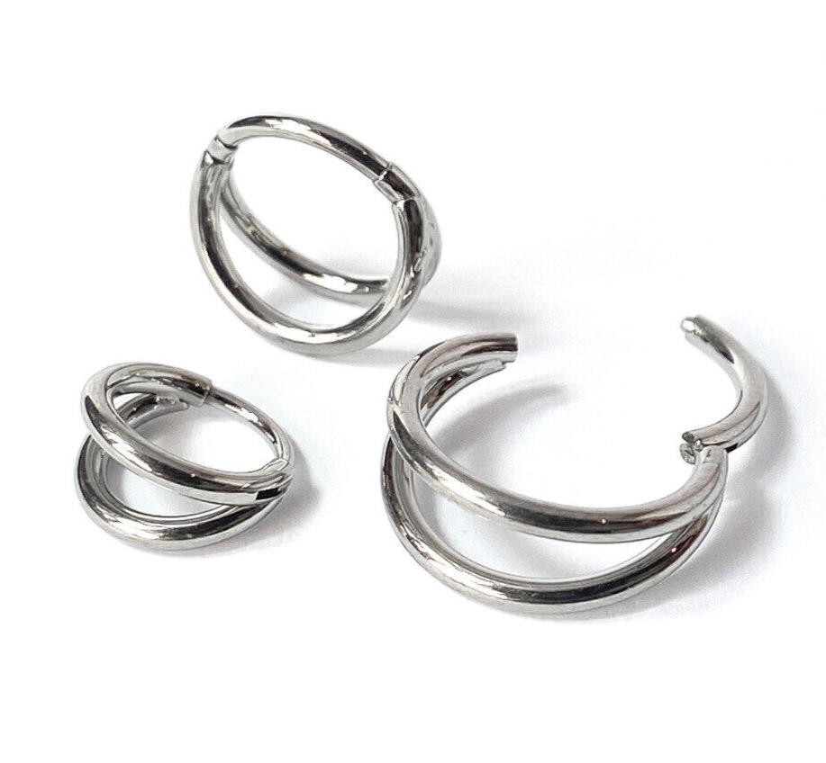 1pc Solid Titanium Double Hoop Hinged Segment Ring Helix Ear Cartilage Septum (Color: Silver)