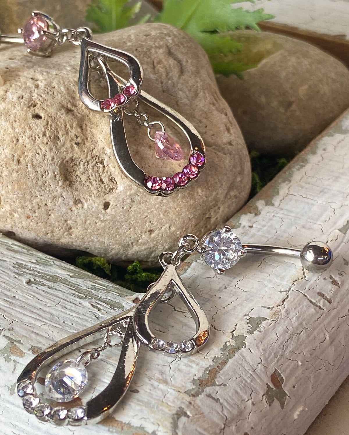 Double Teardrop CZ Gem Belly Ring Navel Naval Clear, Pink, Purple