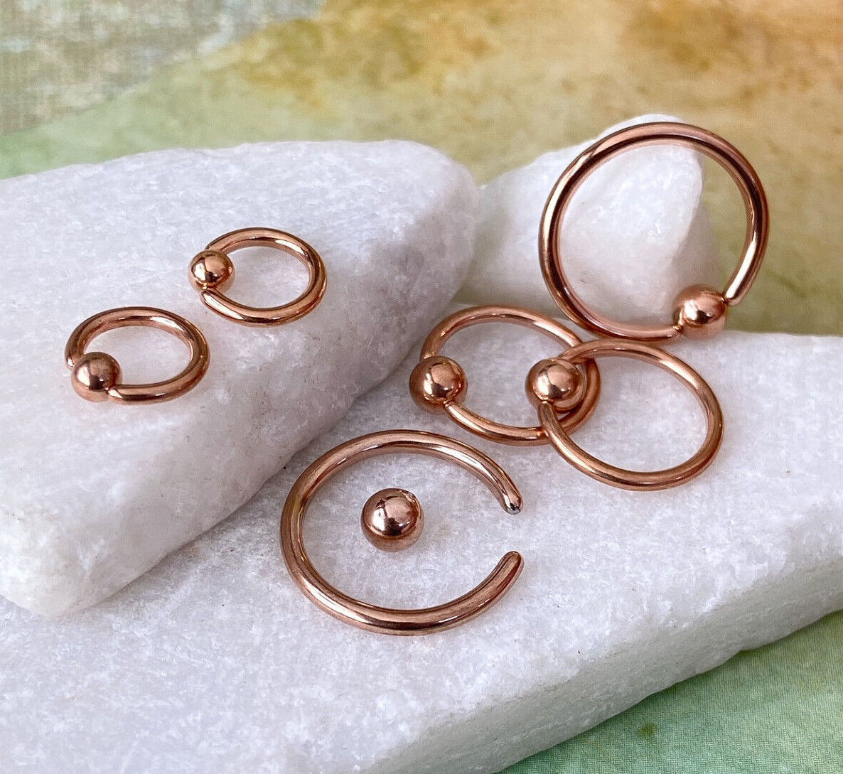 PAIR Rose Gold Captive Bead Rings CBR's Nipple, Septum, Helix, Tragus Piercings