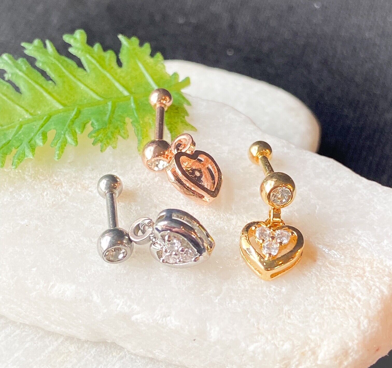 1pc CZ Gem Heart Dangle Tragus Helix Cartilage Barbell Ring 16g 1/4"