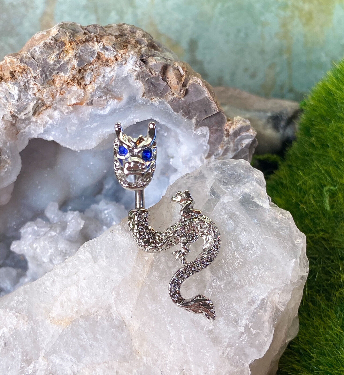 1pc CZ Gem Eyes Dragon Two-Part Belly Ring Navel Piercing Pierced Naval Jewelry (Color: Blue)