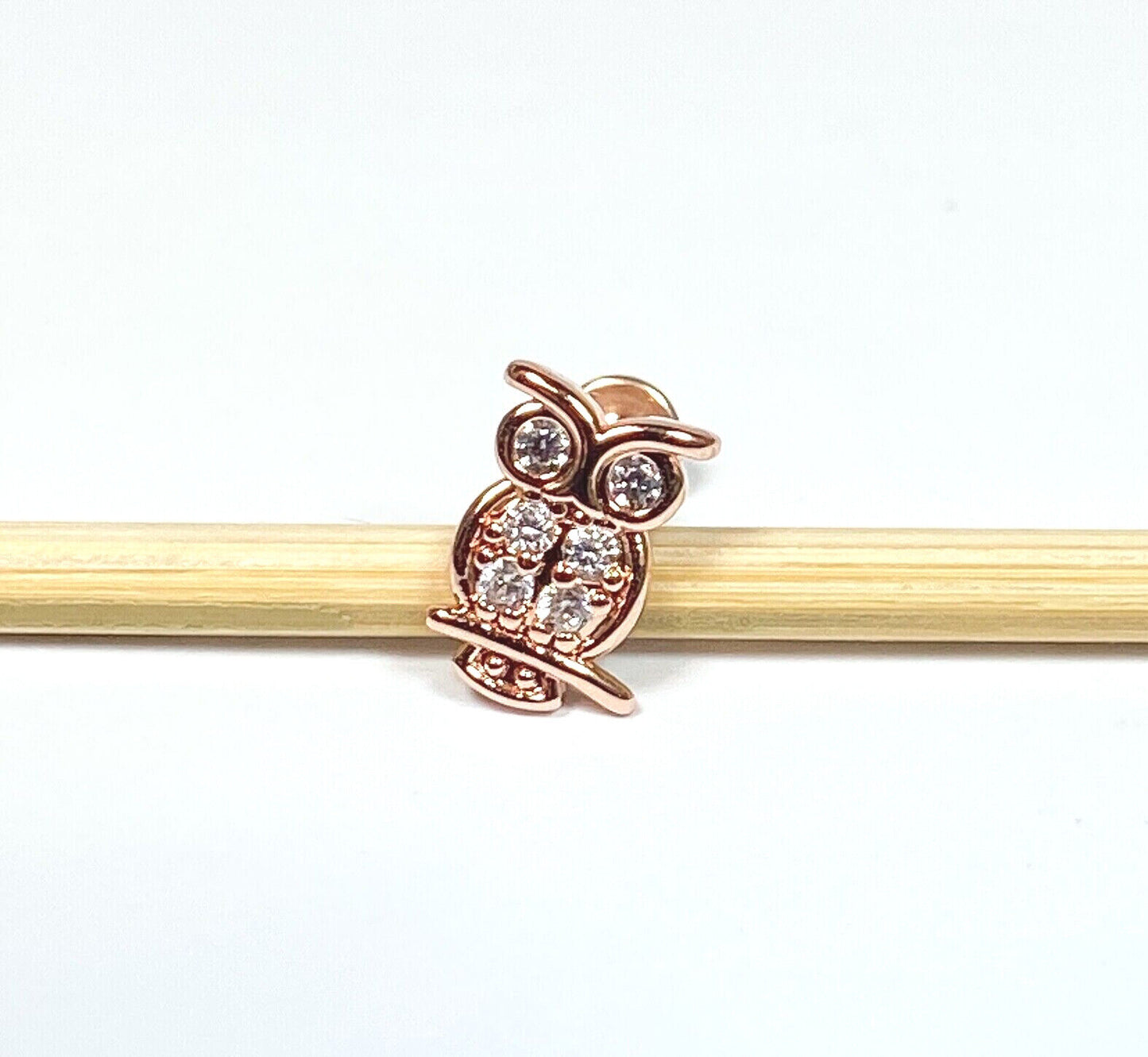 1pc CZ Paved Owl 16g Labret Internally Threaded Steel Monroe Tragus Helix (Color: Rose Gold)