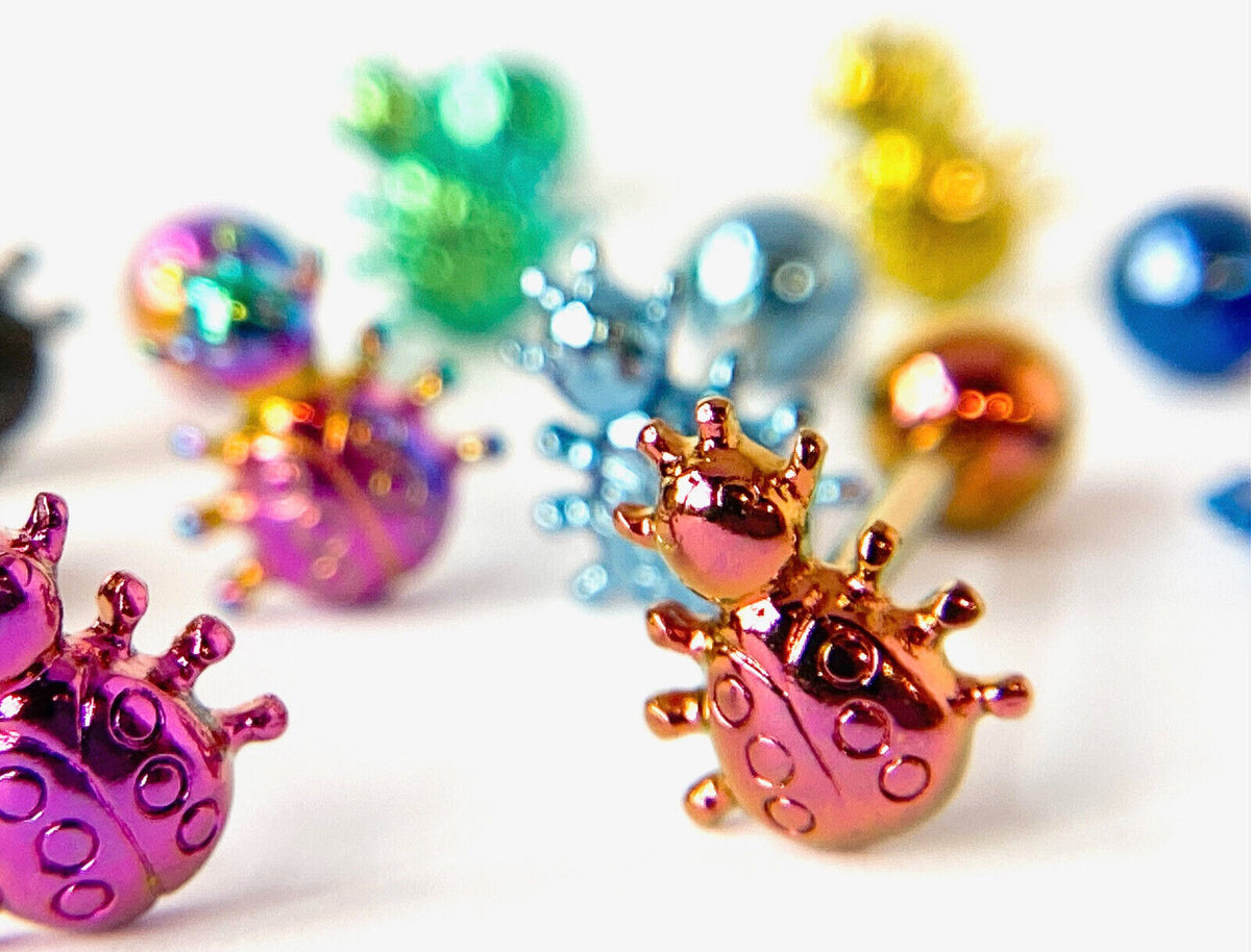 1pc Ladybug Design Tongue Ring Lady Bug Titanium Anodized 14g Tounge Barbell
