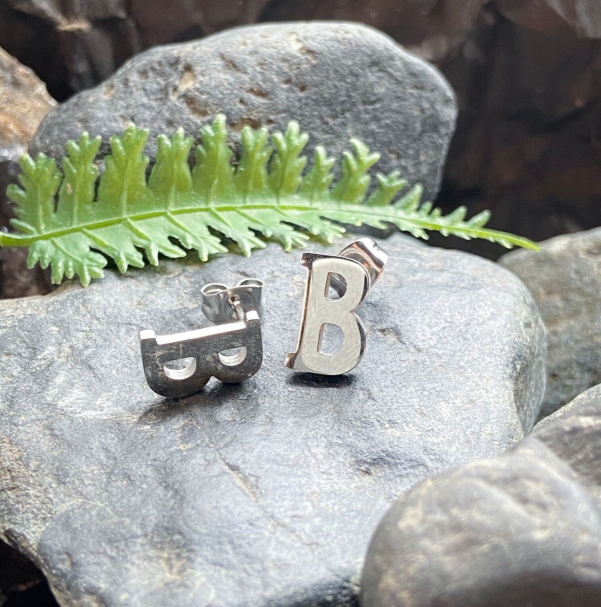 PAIR of 316L Stainless Steel Initial / Alphabet 20g Earrings - A to Z available! (Letter: B)