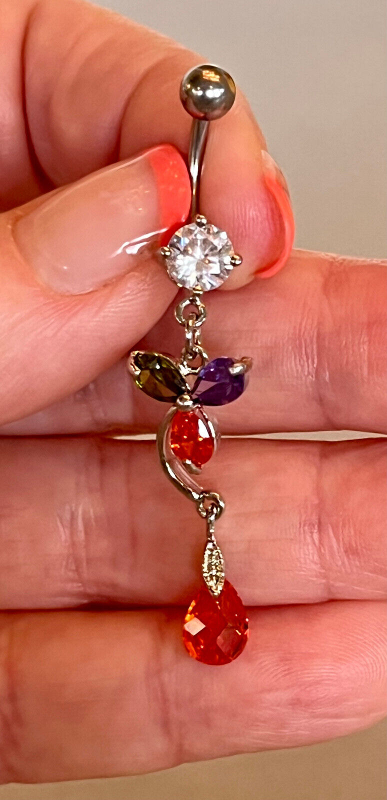 Teardrop & Flower Multicolor Gem Belly Ring Piercing Navel Naval Body Jewelry