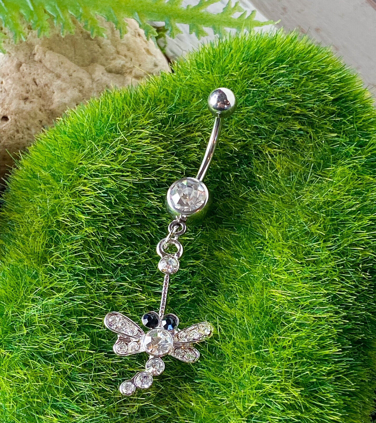  Dragonfly Clear Gem Belly Ring Navel Naval Dangle (w895)