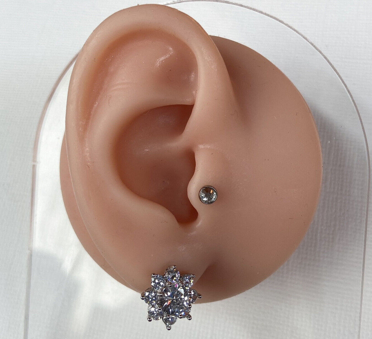 PAIR of Round CZ Flower 316L Surgical Steel Post 20g Earrings Studs