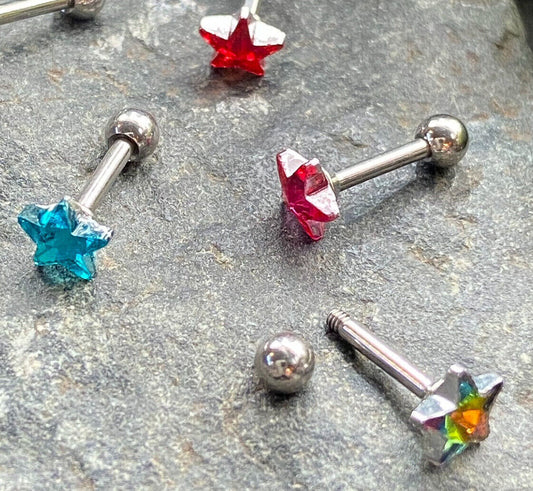 1pc Star Crystal Tragus Helix Cartilage Ring 16g 1/4" Barbell Stud Body Jewelry