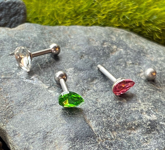 1pc Tear Drop Crystal Tragus Helix Cartilage Ring 16g 1/4" Stud Barbell Jewelry