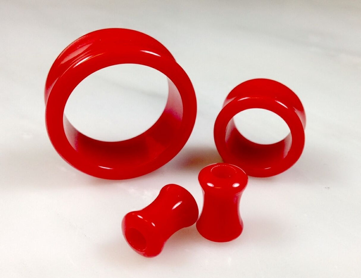 PAIR Solid Color Ear Tunnels Plugs Gauges Earlets - 3mm through 30mm available (Main Color: Red)