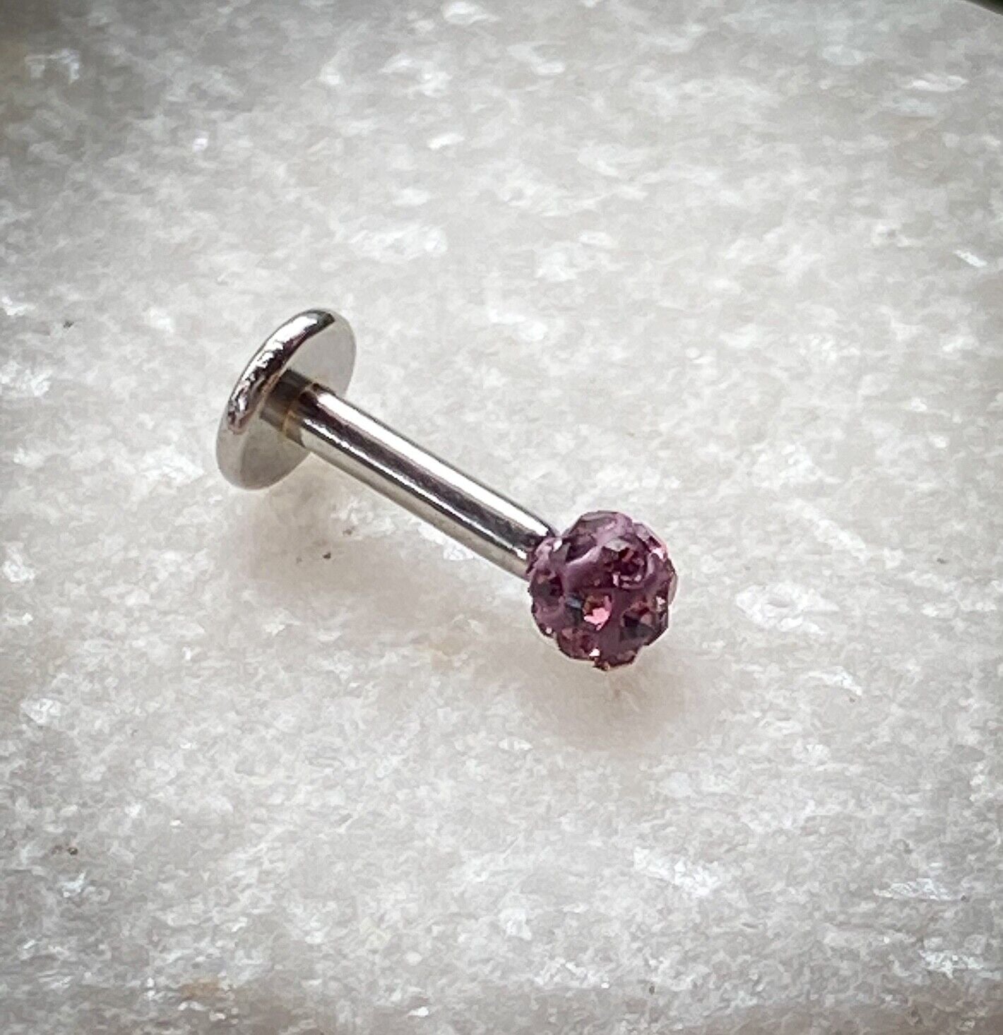 Internally Threaded Labret w/Ferido Crystal 3mm Gem Ball - CHOOSE YOUR COLOR (Main Color: Dark Purple)