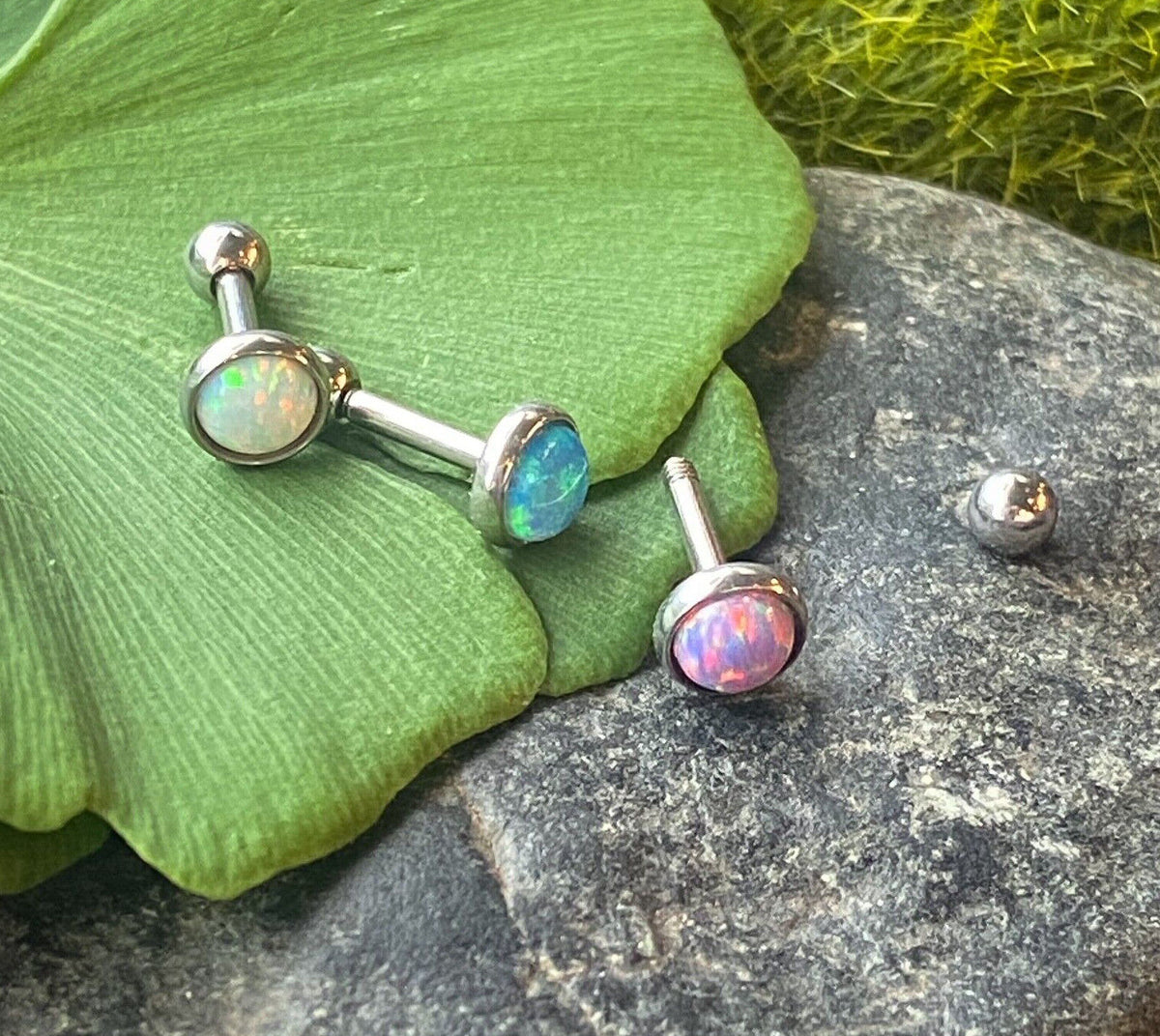 3pc Value Pack Synthetic Opal Set Tragus Helix Cartilage Ring 16g 1/4"