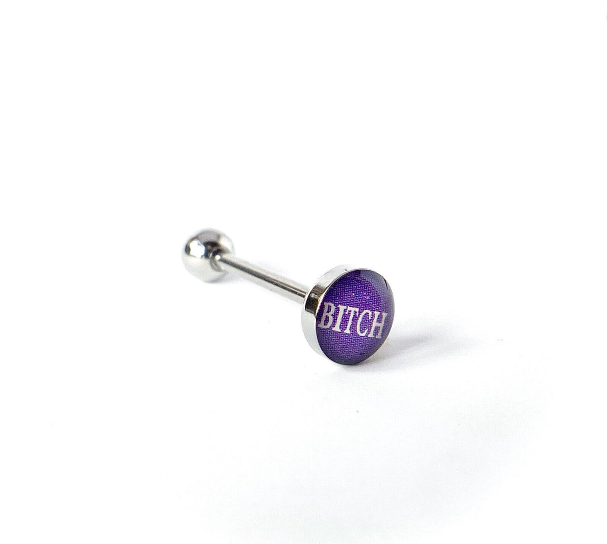 1pc Dome Logo Tongue Ring - choose from Adult Sayings, Sex, Bad Words +more! (Logo Style: Bitch)