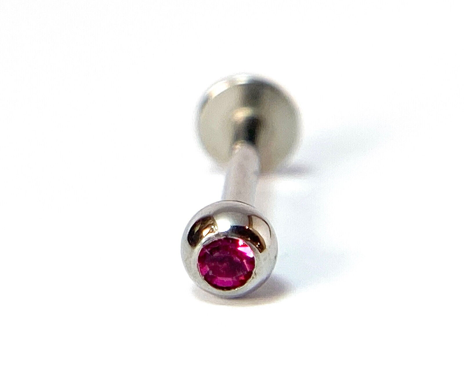 1pc Press-Fit Gem Ball 316L Surgical Steel 16g Labret Monroe Cheek Barbell (Color: Fuchsia (Dark Pink))