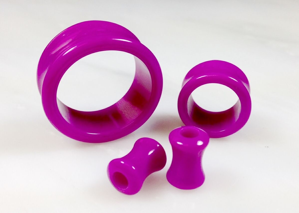PAIR Solid Color Ear Tunnels Plugs Gauges Earlets - 3mm through 30mm available (Main Color: Purple)