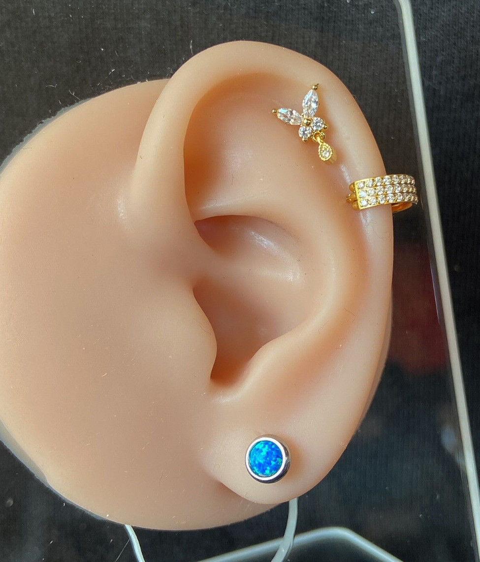 1pc CZ Gem Butterfly w/ Tear Drop Tragus Helix Cartilage Barbell Ring 16g 1/4"