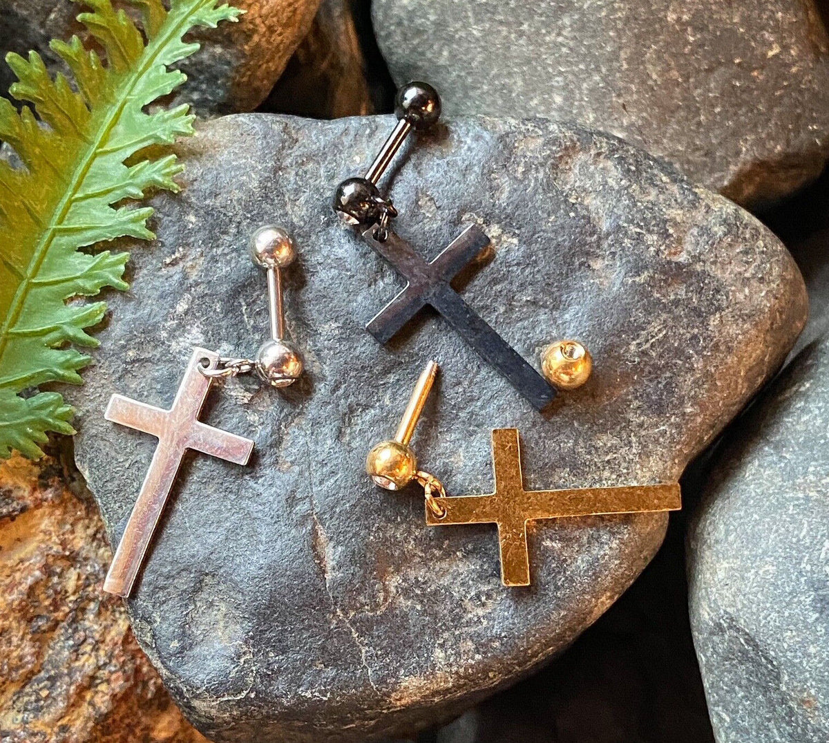 1pc Cross Dangle Tragus Stud Helix Cartilage Ring 16g 1/4"- choose your color