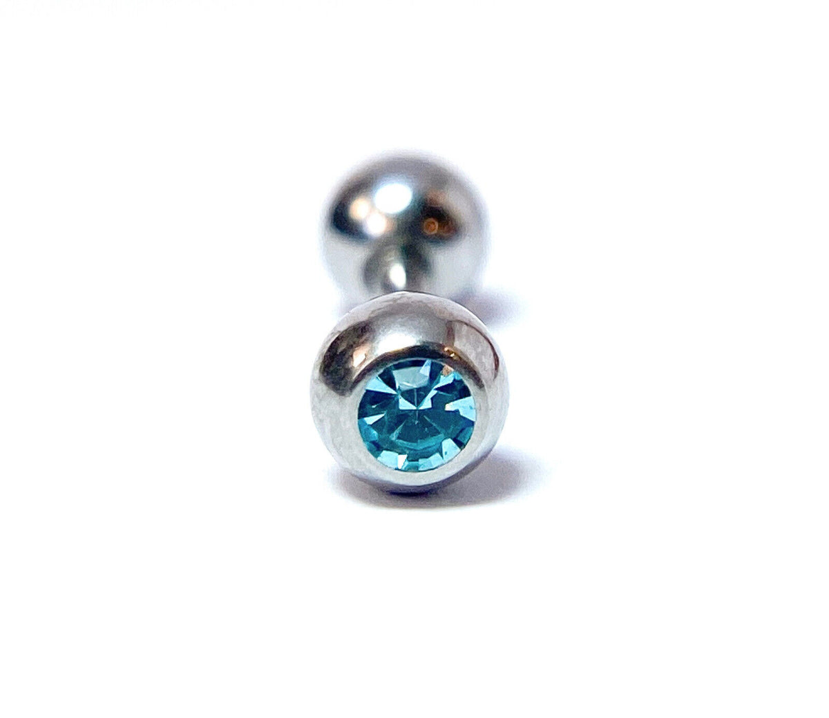 1pc Press-Fit Gem 316L Surgical Steel Barbell Tragus Stud Ring 16g 1/4" (6mm) (Color: Aqua)