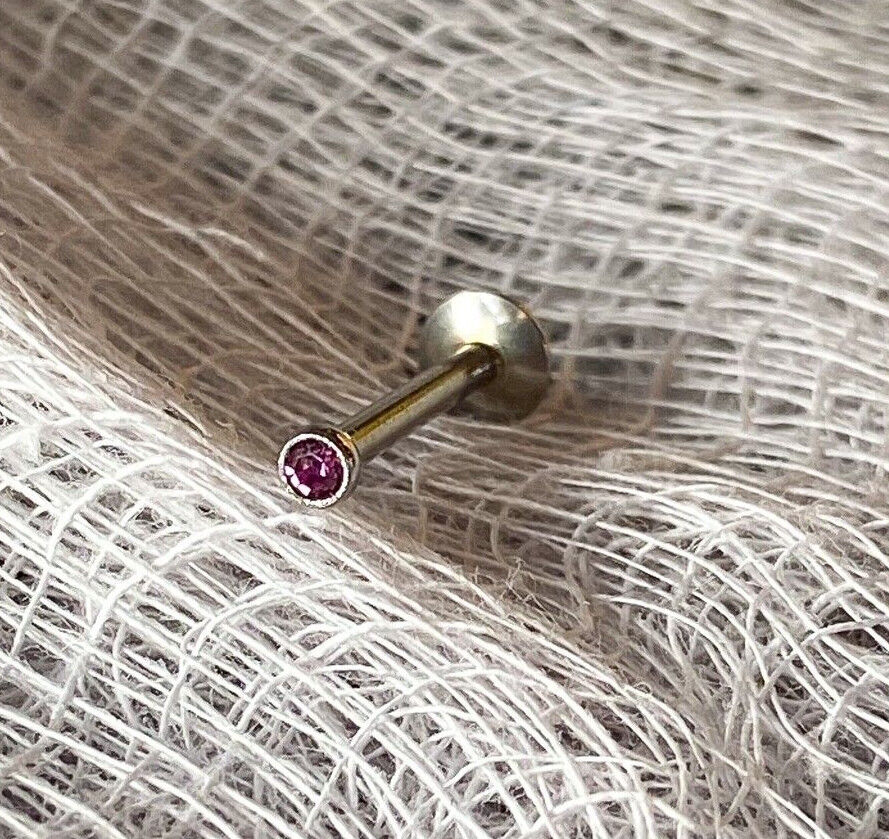 1pc Internally Threaded 316L Surgical Steel 16g Gem Labret Monroe Cheek Barbell (Color: Purple)