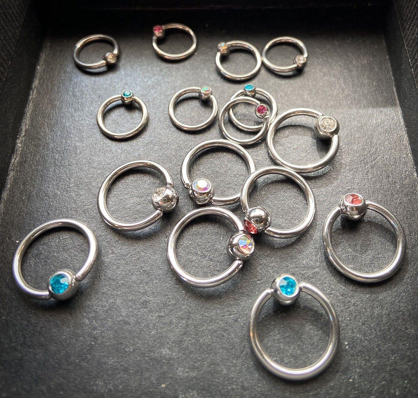 4 PAIR Value Pack 316L Surgical Steel Gem Captive Bead Rings 14g or 16g