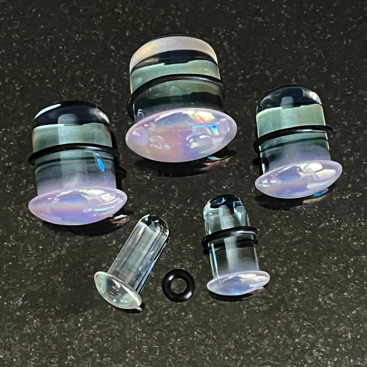 PAIR Pink Pearl Glass Single Flare Plugs Tunnels Gauges Piercing Body Jewelry