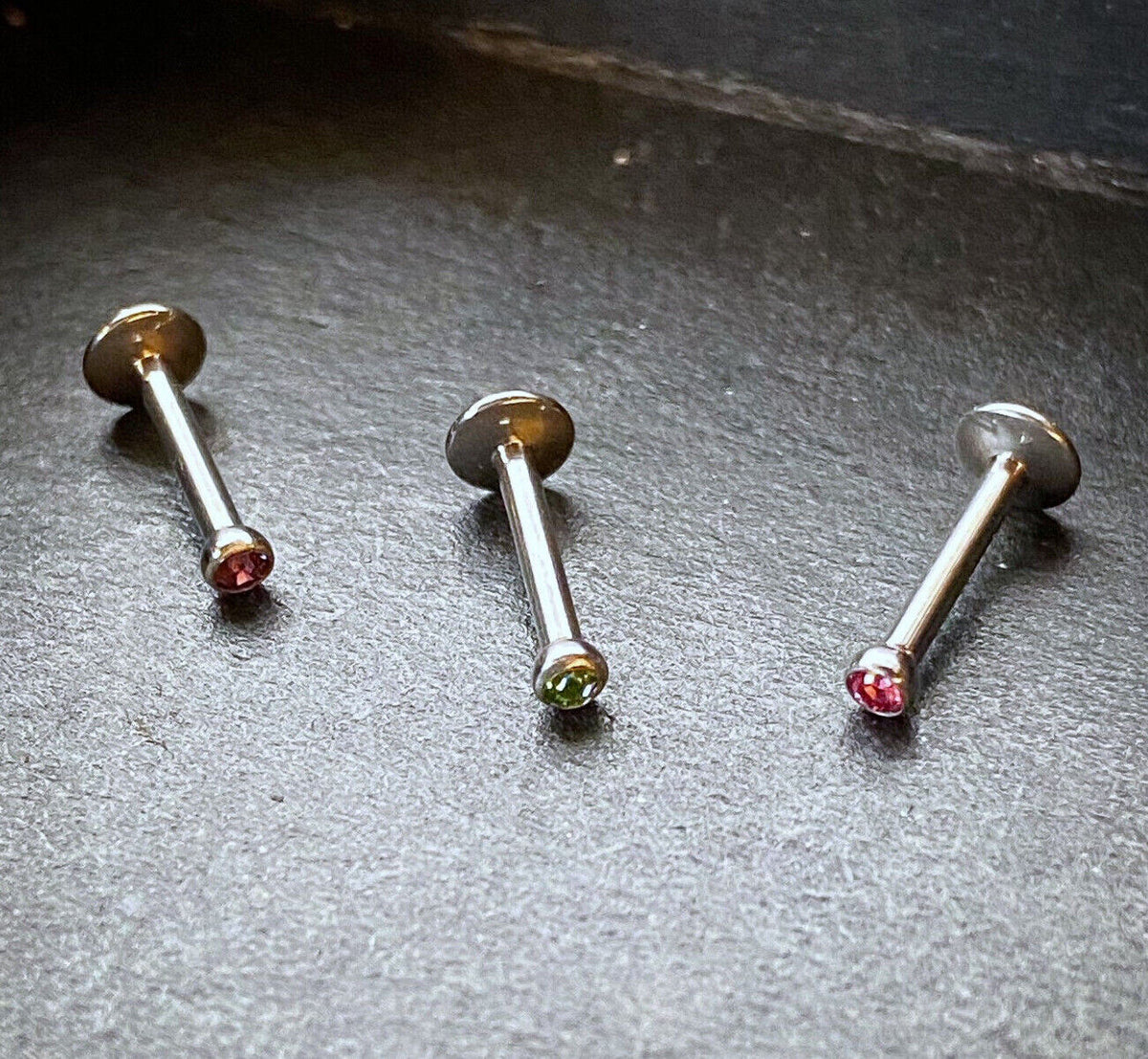 1pc Grade 23 Titanium Internally Threaded 16g Labret Monroe with Press Fit Gem