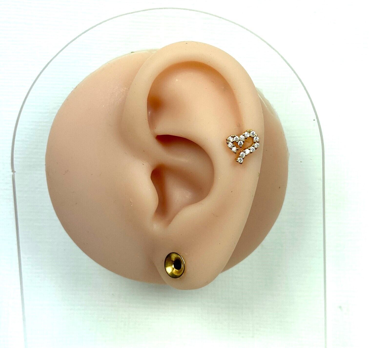 1pc CZ Paved Heart 16g Labret Internally Threaded Steel Monroe Tragus Helix