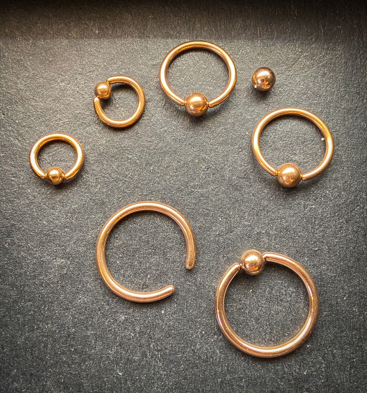 PAIR Rose Gold Captive Bead Rings CBR's Nipple, Septum, Helix, Tragus Piercings