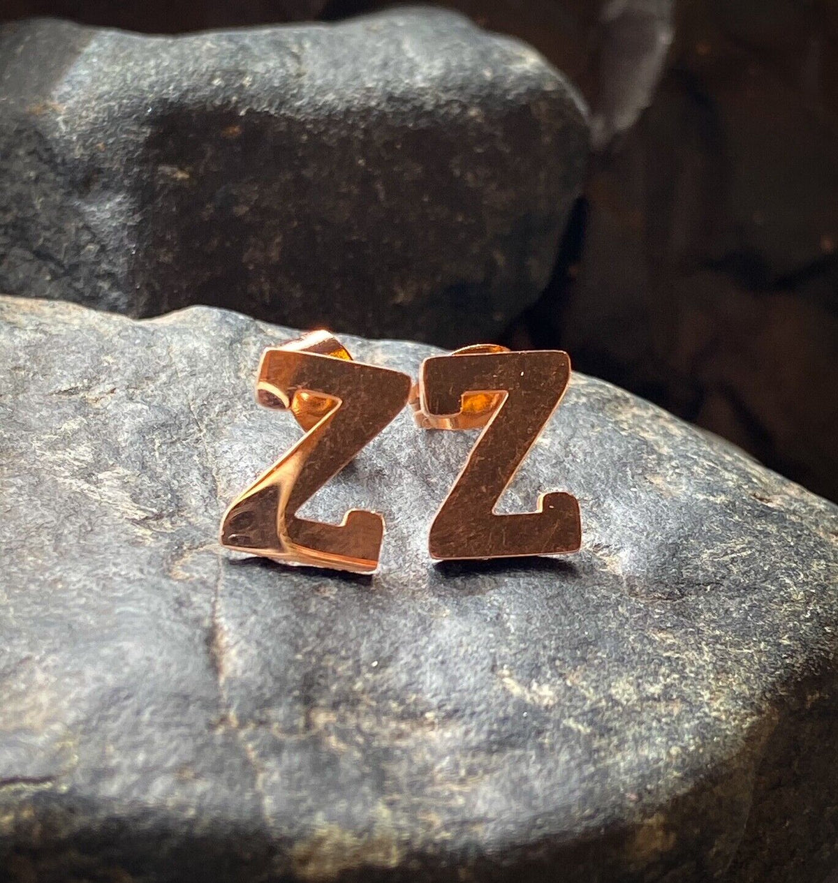 PAIR Rose Gold Plated Steel Initial / Alphabet 20g Earrings - A to Z available! (Letter: Z)