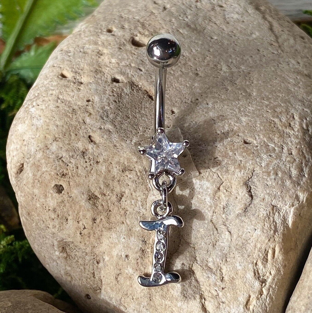 1pc Initial "Metro" Clear Gem Belly Ring Navel Pierced Naval Piercing Letter (Initial: I)