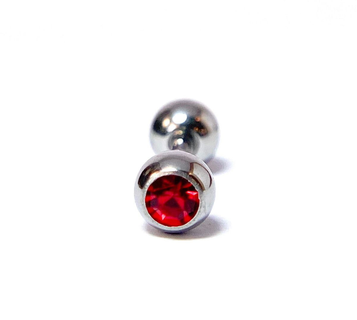 1pc Press-Fit Gem 316L Surgical Steel Barbell Tragus Stud Ring 16g 1/4" (6mm) (Color: Red)