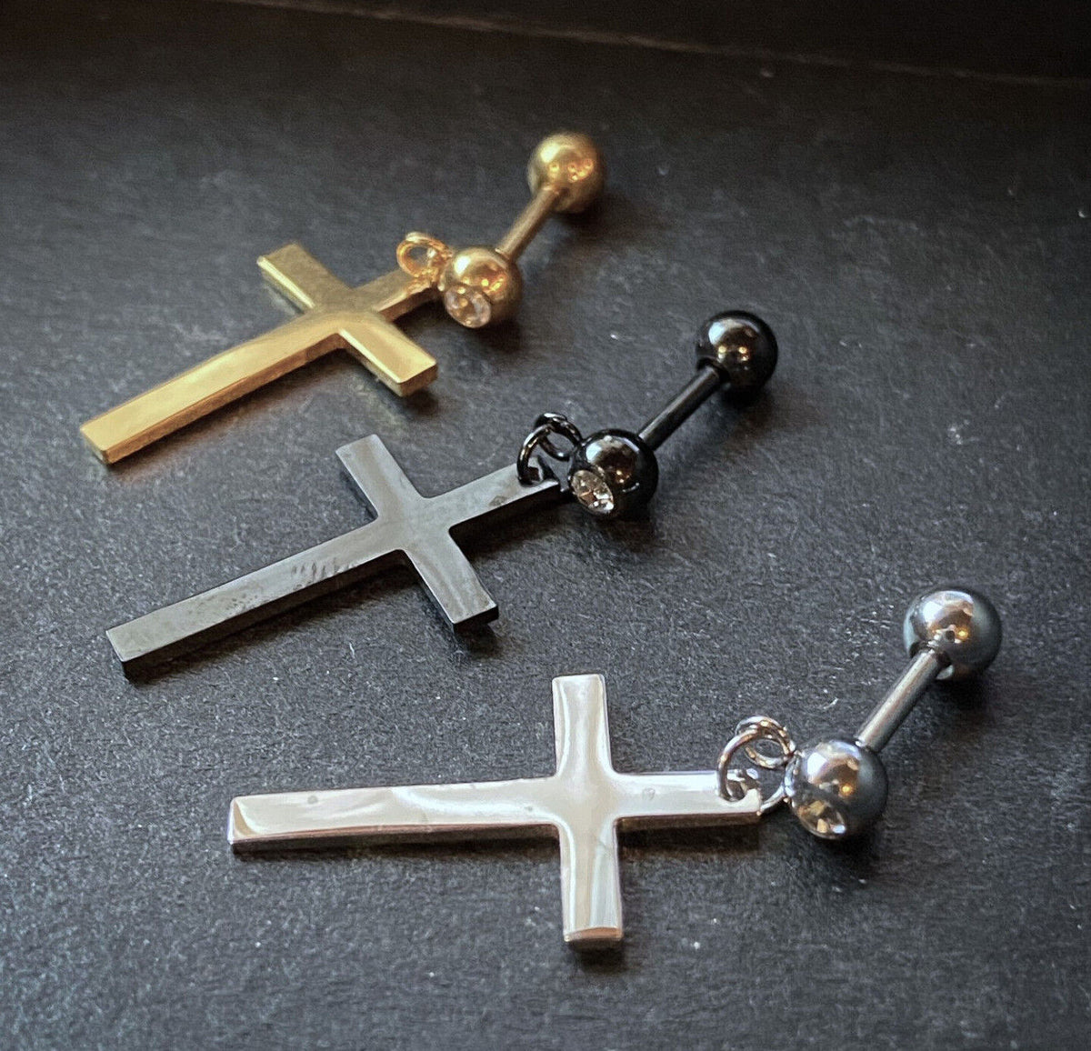 1pc Cross Dangle Tragus Stud Helix Cartilage Ring 16g 1/4"- choose your color