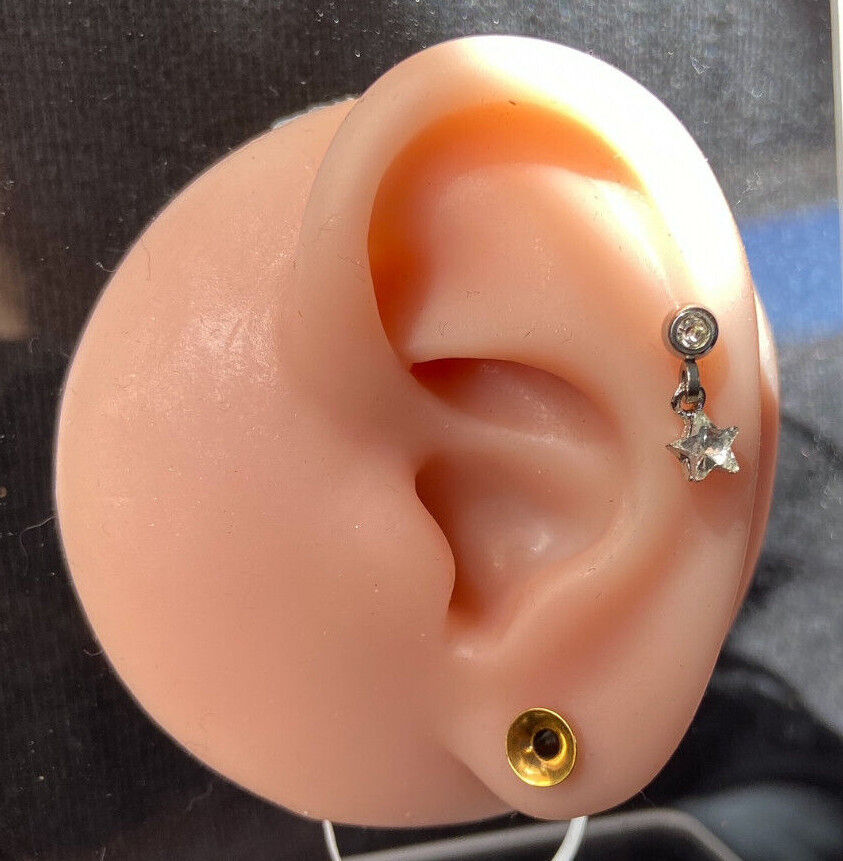 1pc Crystal Star Dangle Tragus Helix Cartilage Ring 16g 1/4" Ear Stud Barbell