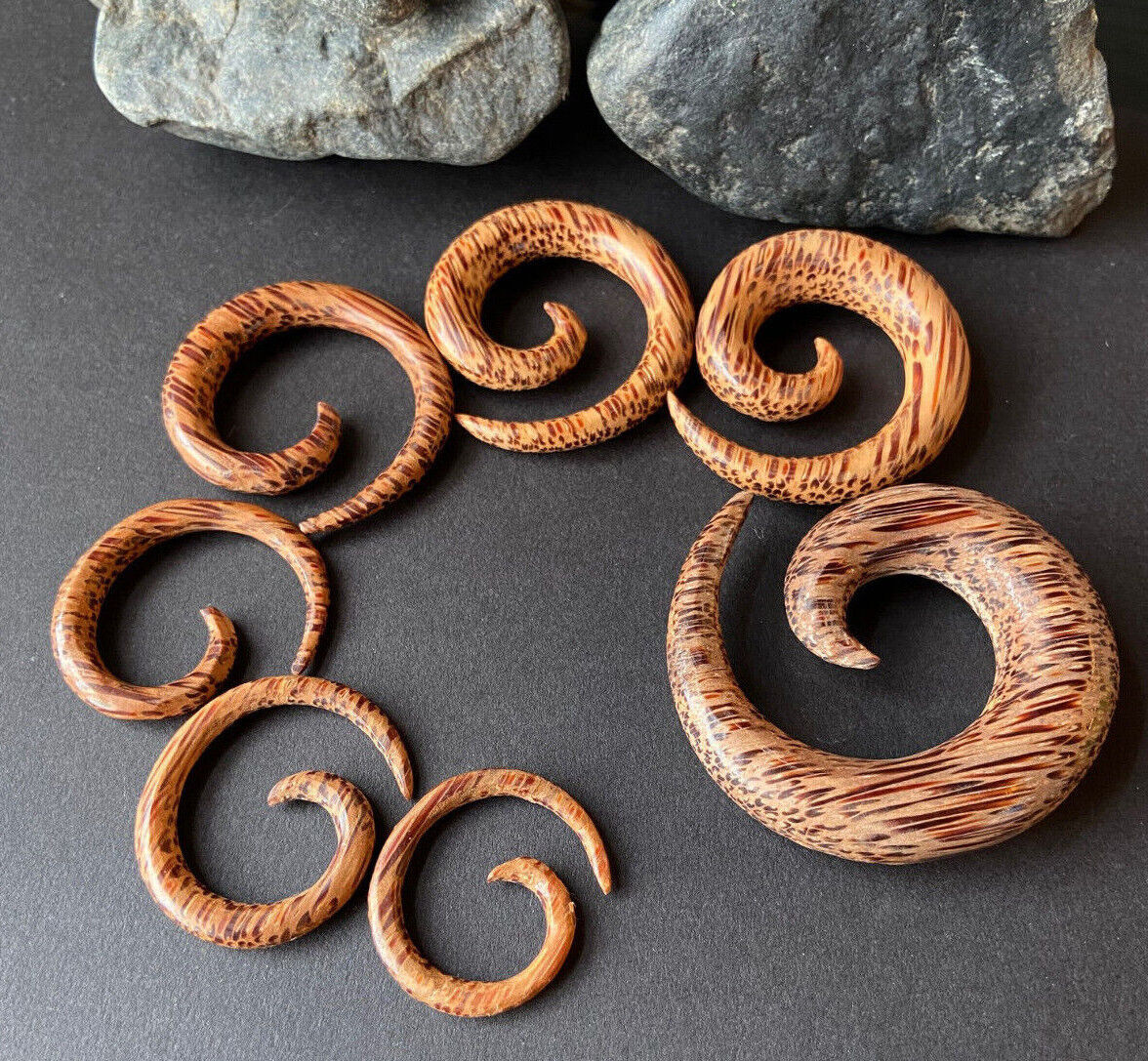 PAIR Coconut Wood Spiral Tapers Organic Plugs Tunnels Earlets Gauges